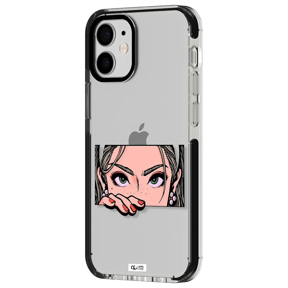 a cartoon of a woman's face Apple iPhone 12 mini impact black border Case