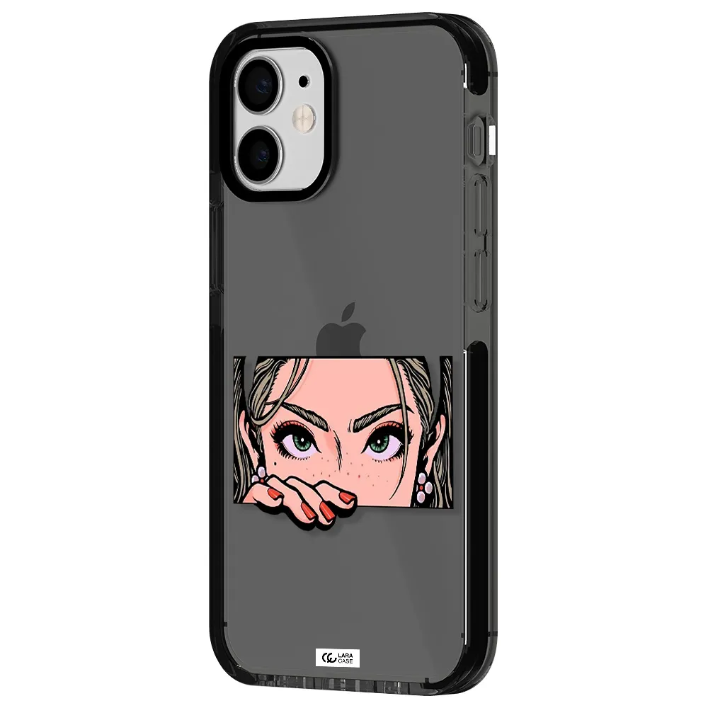 a cartoon of a woman's face Apple iPhone 12 mini impact Smoke Black Case