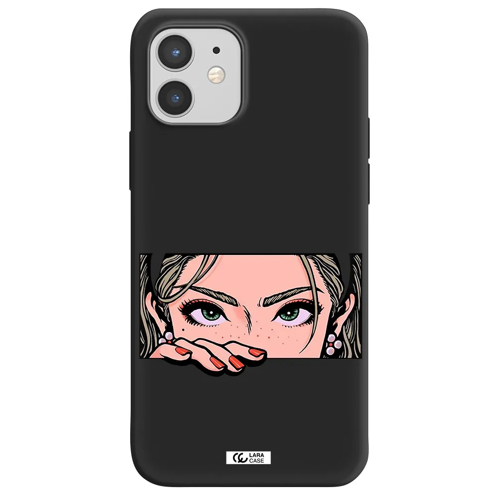 a cartoon of a woman's face Apple iPhone 12 mini Silicone black Case