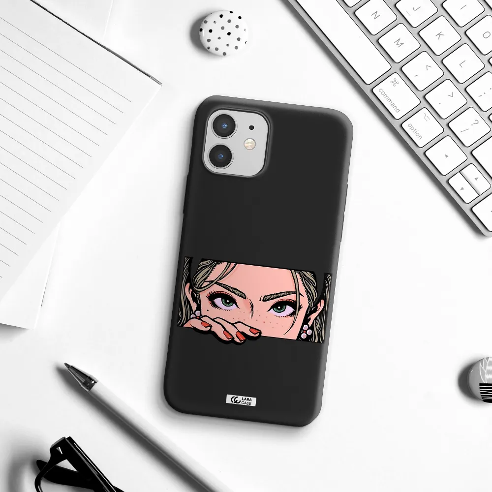 a cartoon of a woman's face Apple iPhone 12 mini Silicone black Case