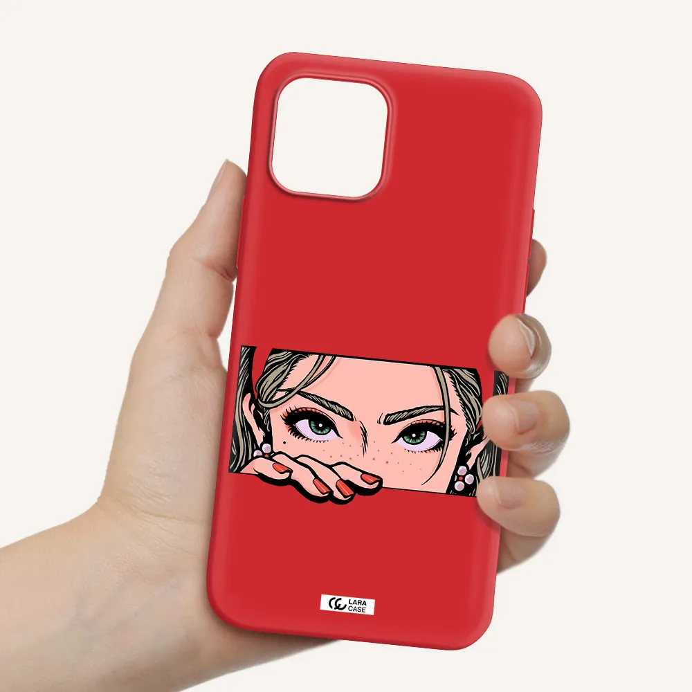 a cartoon of a woman's face Apple iPhone 12 mini Silicone Imperial Red Case