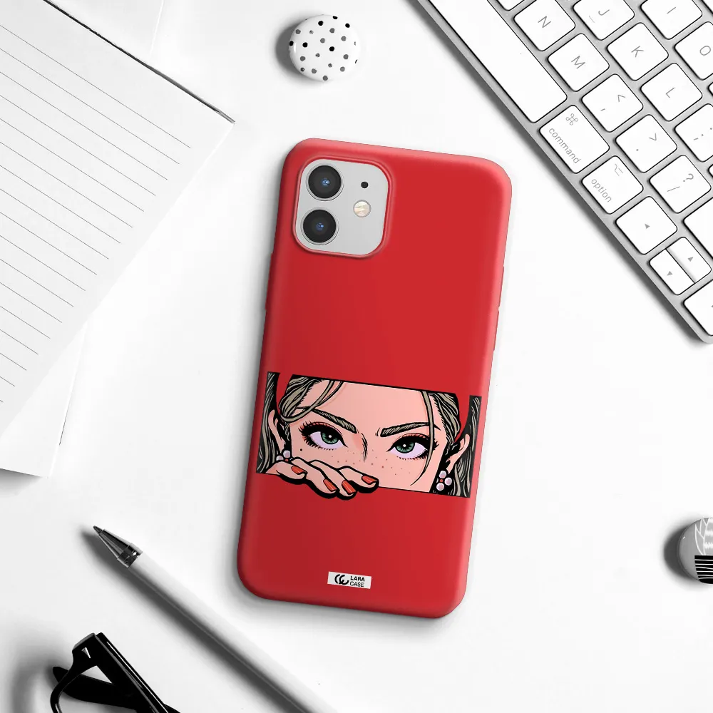 a cartoon of a woman's face Apple iPhone 12 mini Silicone Imperial Red Case