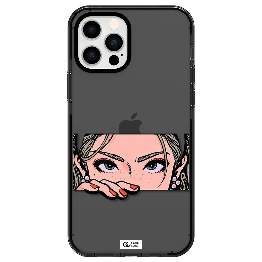 a cartoon of a woman's face Apple iPhone 12 pro impact Smoke Black Case