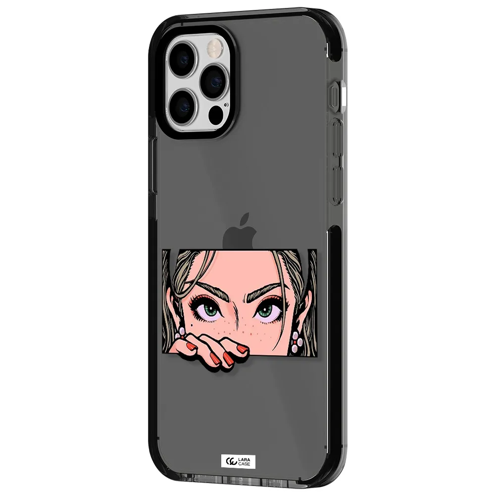 a cartoon of a woman's face Apple iPhone 12 pro impact Smoke Black Case