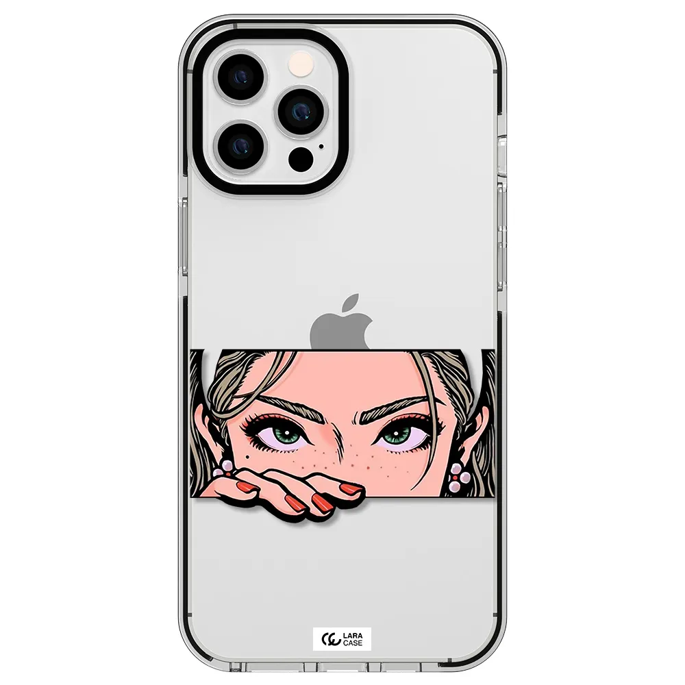a cartoon of a woman's face Apple iPhone 12 pro max impact black border Case