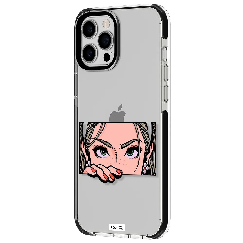 a cartoon of a woman's face Apple iPhone 12 pro max impact black border Case