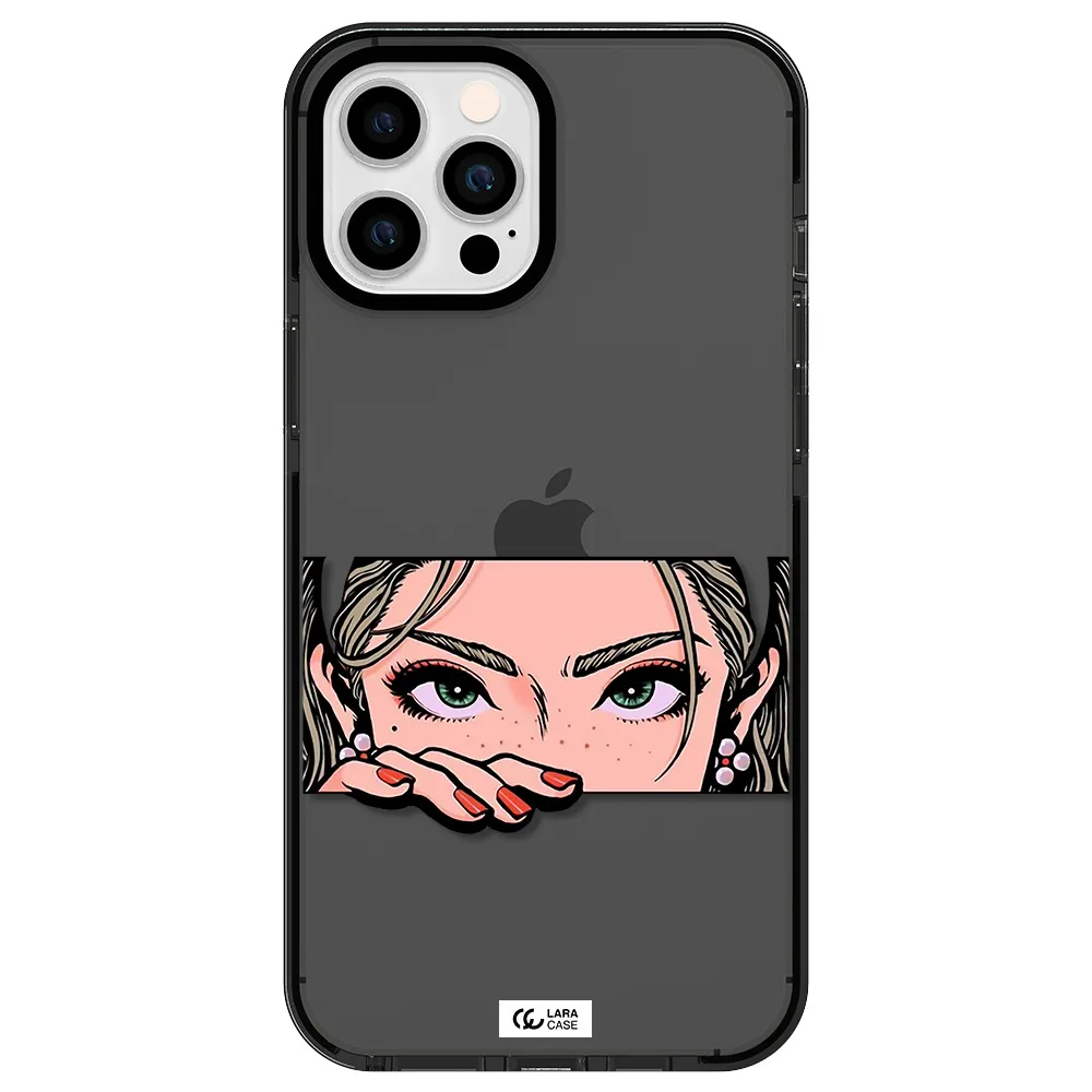 a cartoon of a woman's face Apple iPhone 12 pro max impact Smoke Black Case