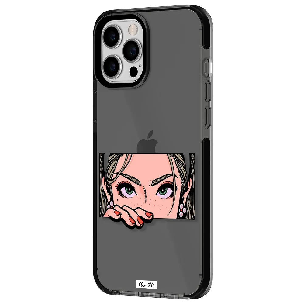 a cartoon of a woman's face Apple iPhone 12 pro max impact Smoke Black Case