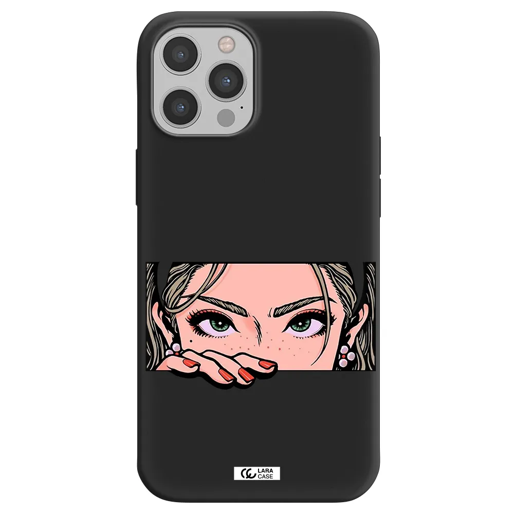 a cartoon of a woman's face Apple iPhone 12 pro max Silicone black Case