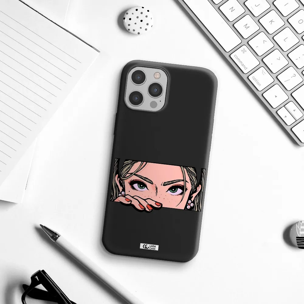 a cartoon of a woman's face Apple iPhone 12 pro max Silicone black Case