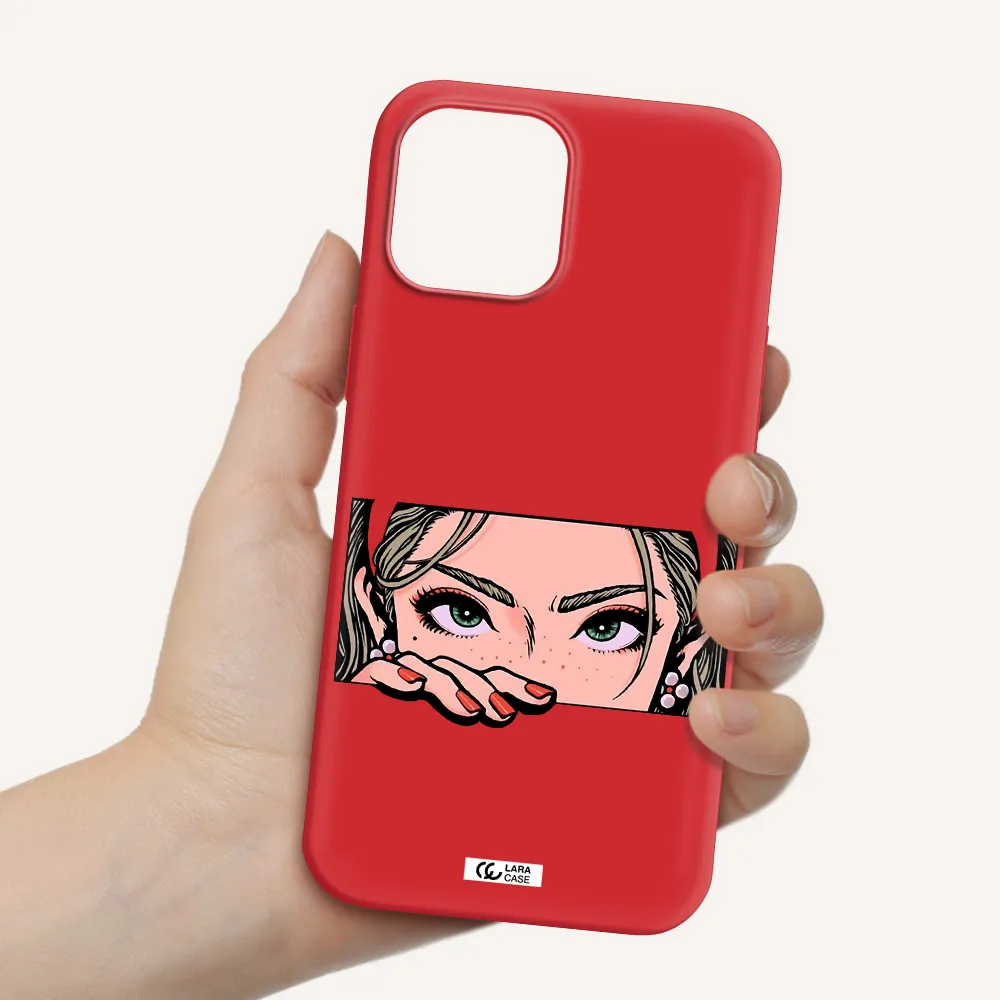 a cartoon of a woman's face Apple iPhone 12 pro max Silicone Imperial Red Case