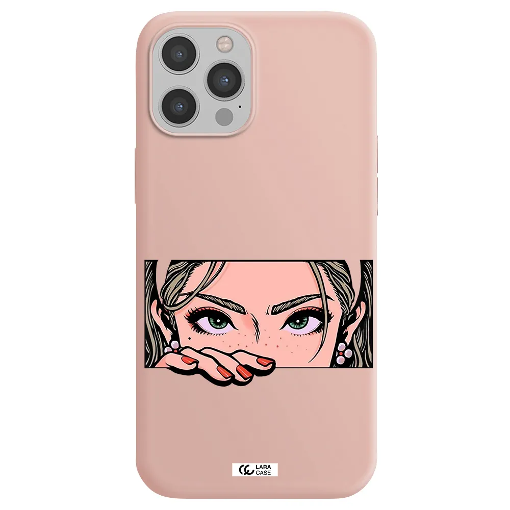 a cartoon of a woman's face Apple iPhone 12 pro max Silicone pastel pink Case