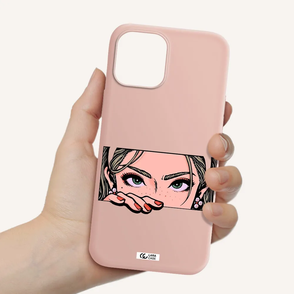 a cartoon of a woman's face Apple iPhone 12 pro max Silicone pastel pink Case