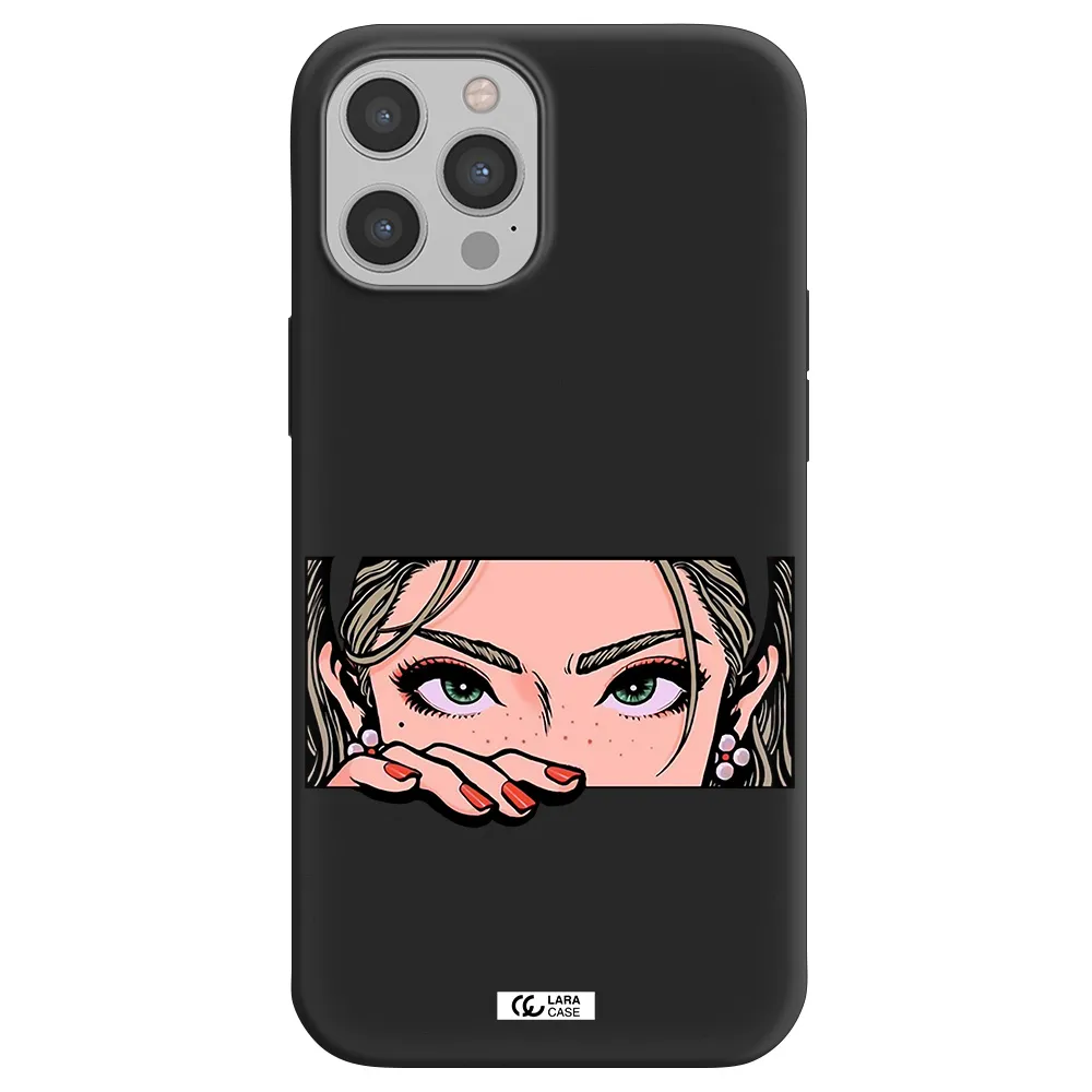 a cartoon of a woman's face Apple iPhone 12 pro Silicone black Case