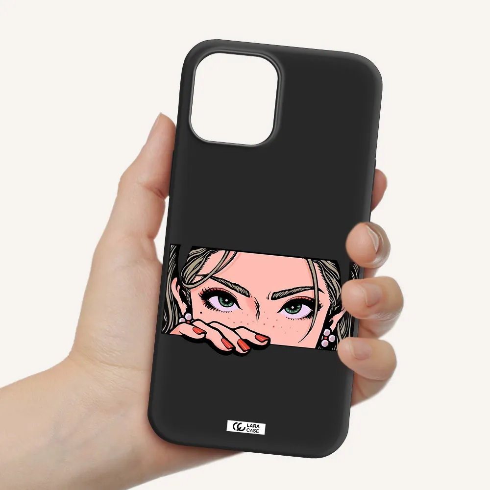 a cartoon of a woman's face Apple iPhone 12 pro Silicone black Case