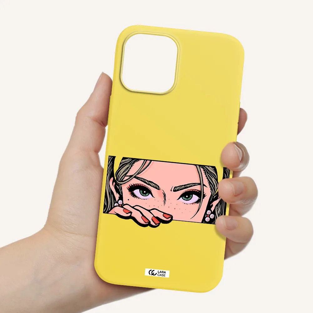 a cartoon of a woman's face Apple iPhone 12 pro Silicone canary yellow Case
