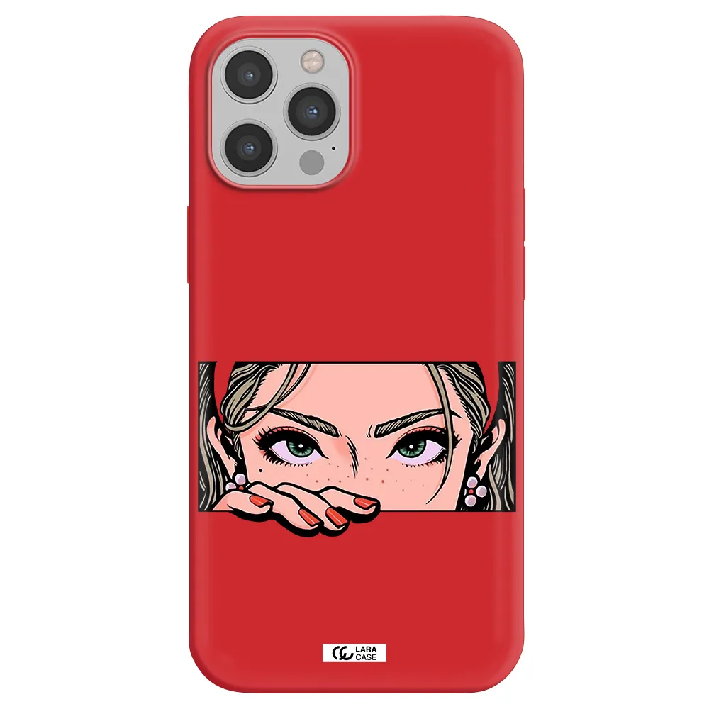a cartoon of a woman's face Apple iPhone 12 pro Silicone Imperial Red Case