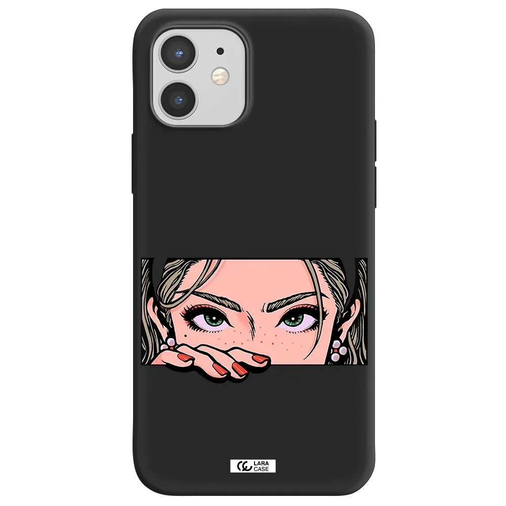 a cartoon of a woman's face Apple iPhone 12 Silicone black Case