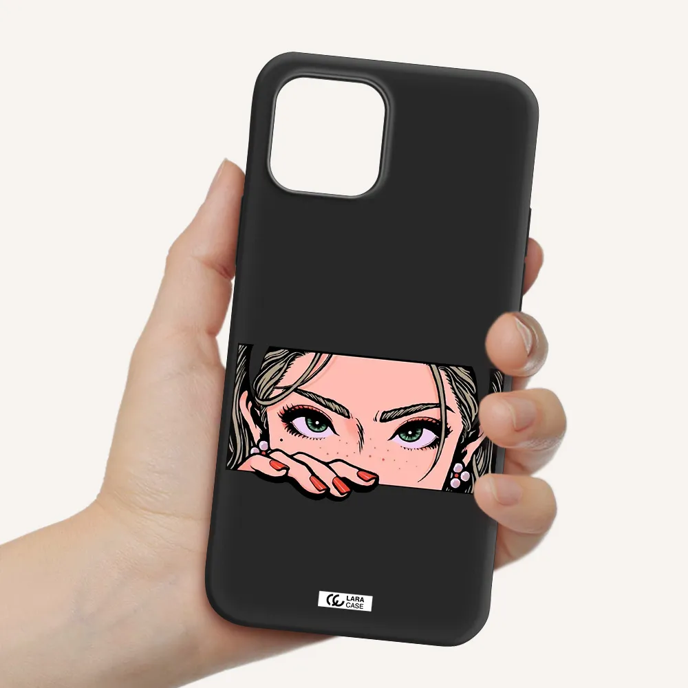 a cartoon of a woman's face Apple iPhone 12 Silicone black Case