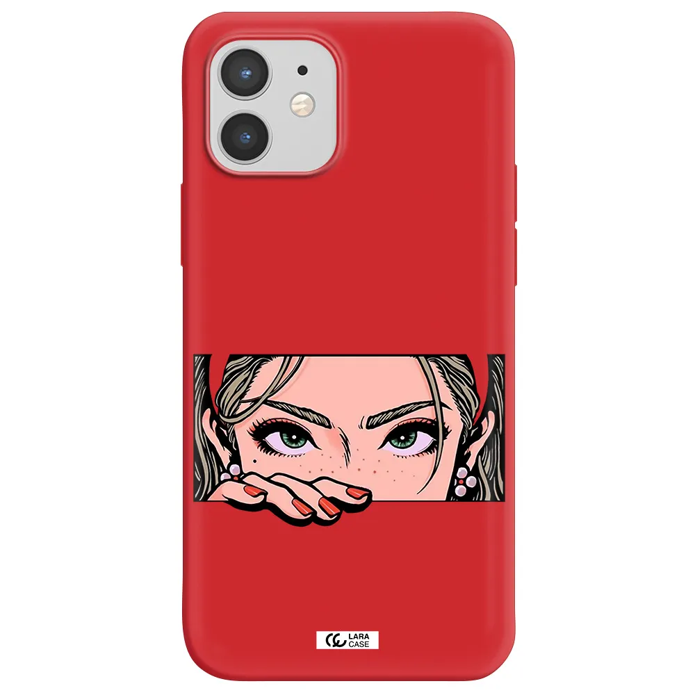 a cartoon of a woman's face Apple iPhone 12 Silicone Imperial Red Case