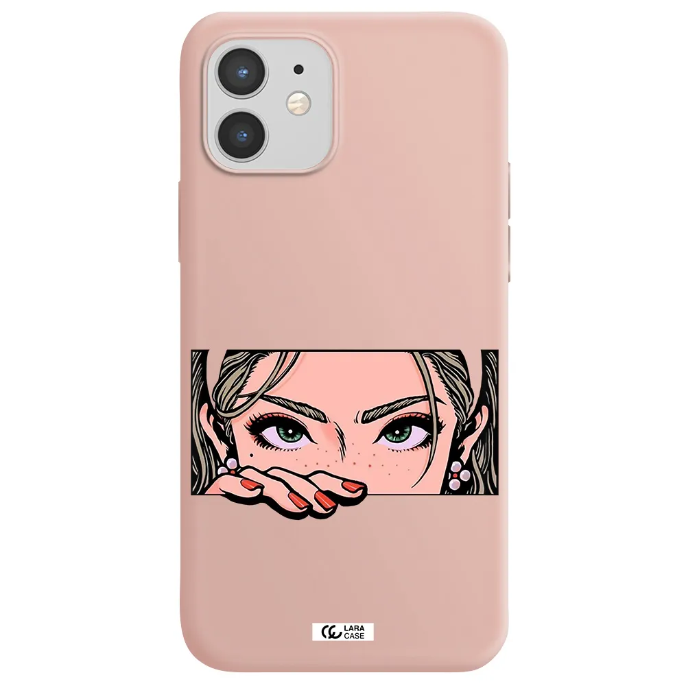 a cartoon of a woman's face Apple iPhone 12 Silicone pastel pink Case