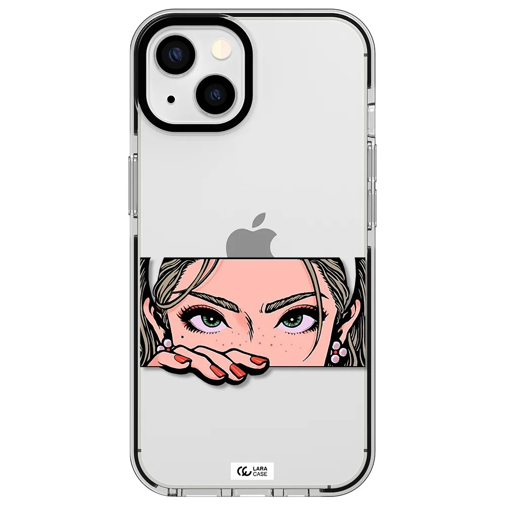 a cartoon of a woman's face Apple iPhone 13 impact black border Case