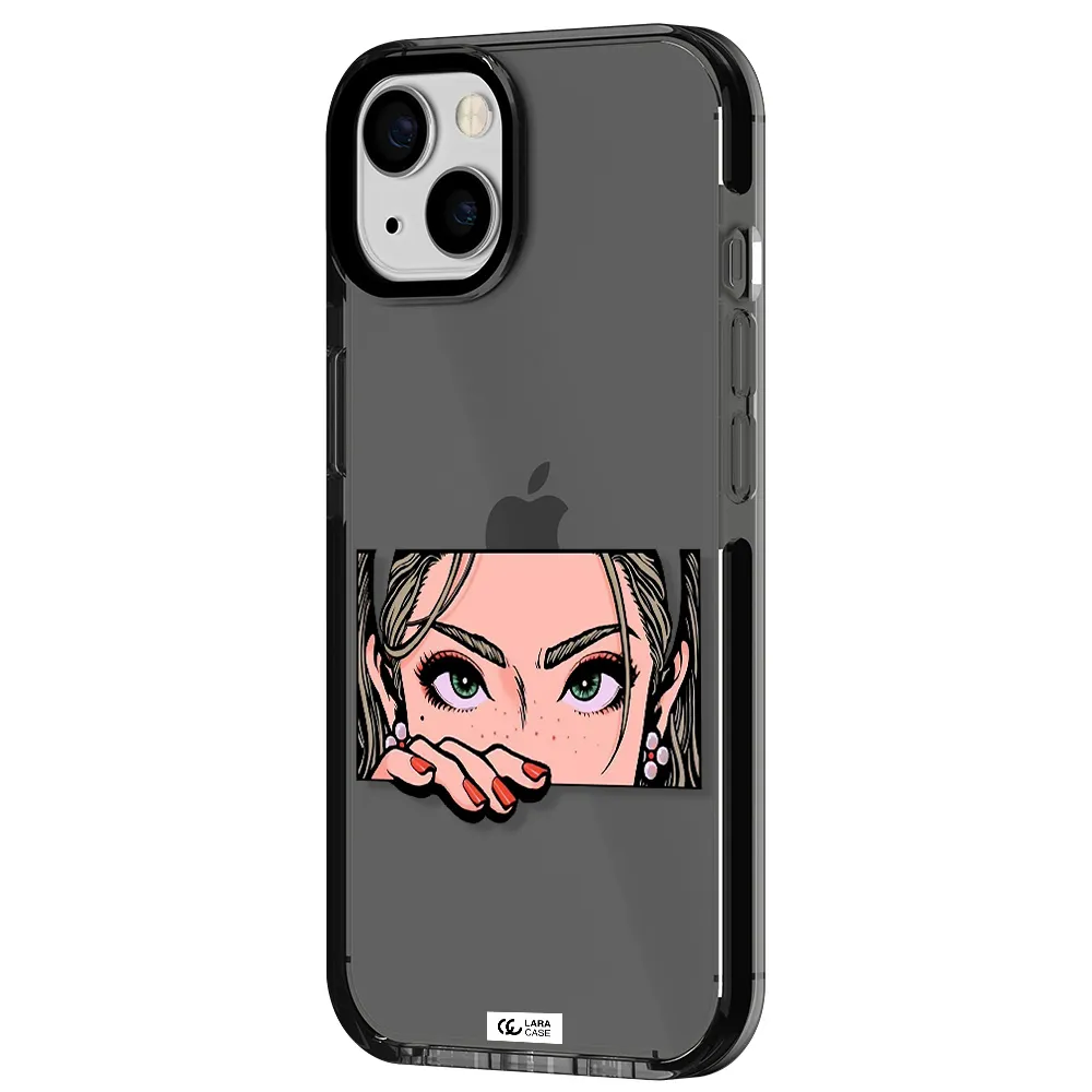 a cartoon of a woman's face Apple iPhone 13 impact Smoke Black Case