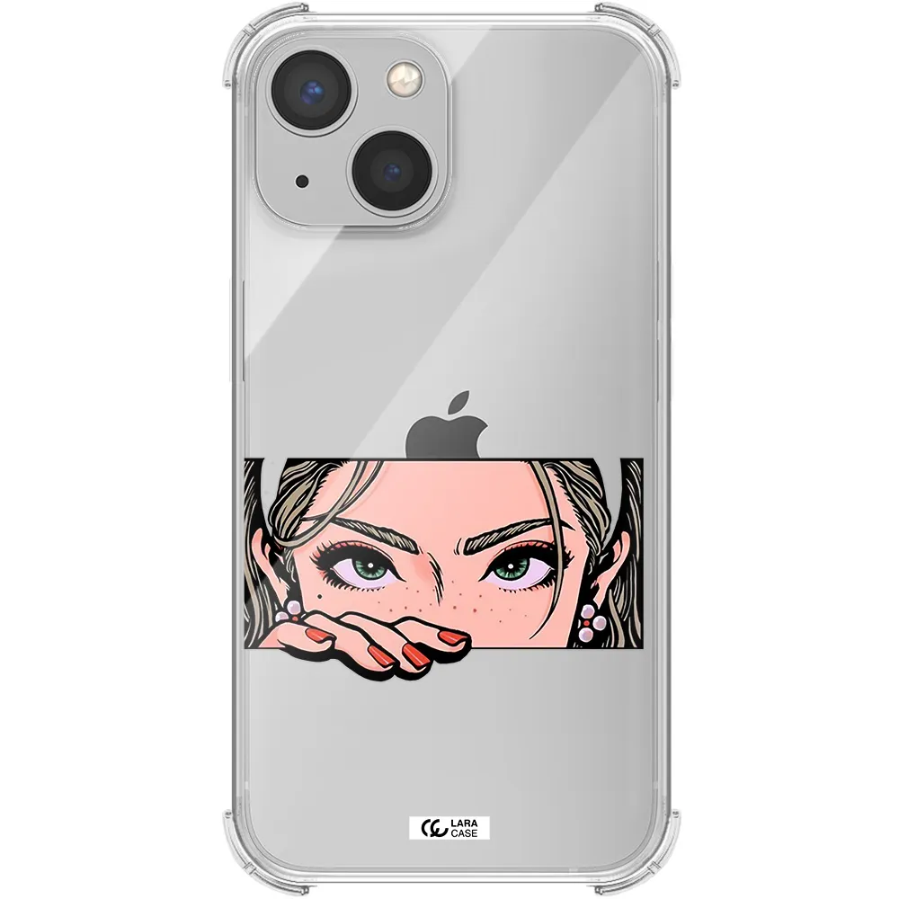 a cartoon of a woman's face Apple iPhone 13 mini Clear PC Case