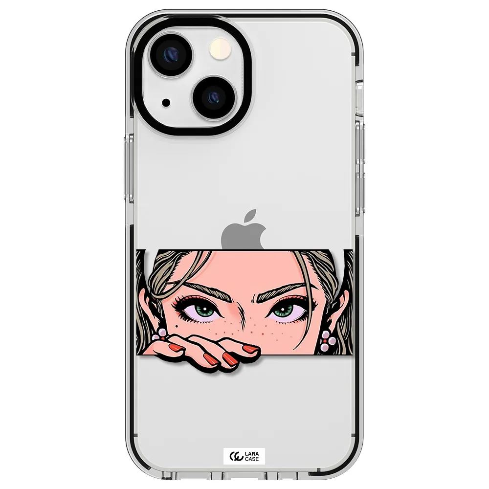 a cartoon of a woman's face Apple iPhone 13 mini impact black border Case