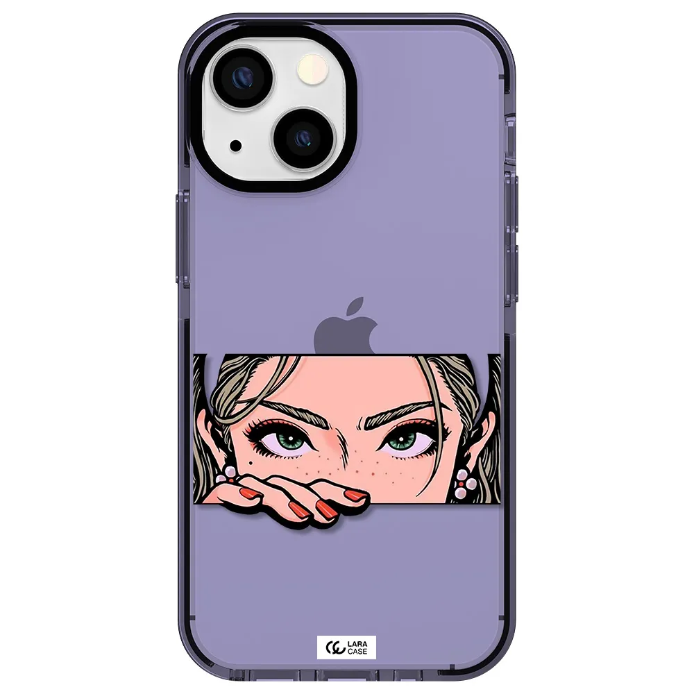 a cartoon of a woman's face Apple iPhone 13 mini impact Lilac Case