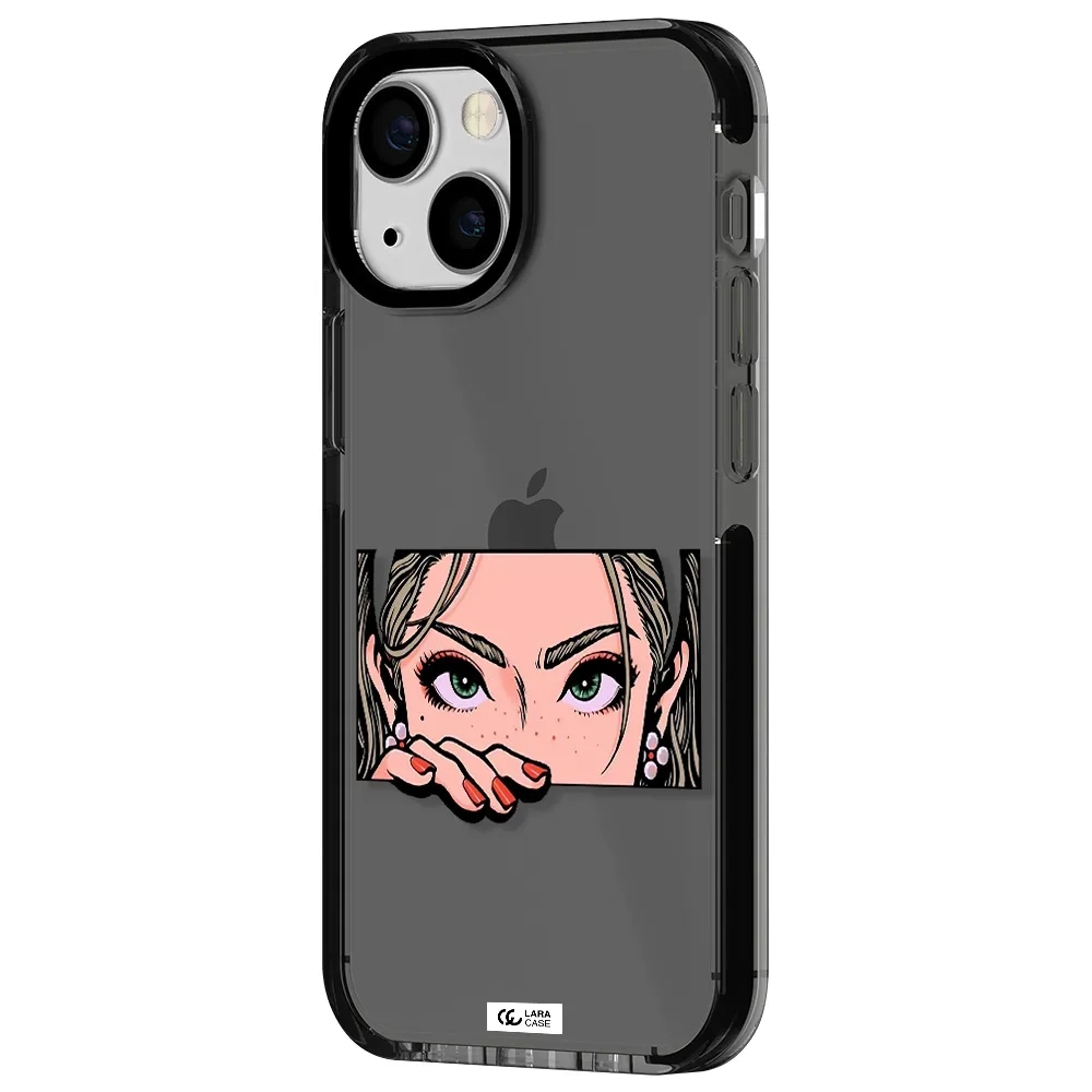 a cartoon of a woman's face Apple iPhone 13 mini impact Smoke Black Case