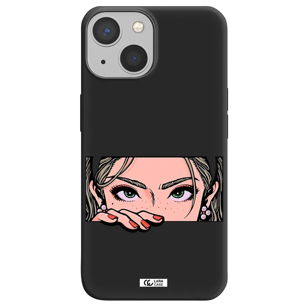 a cartoon of a woman's face Apple iPhone 13 mini Silicone black Case