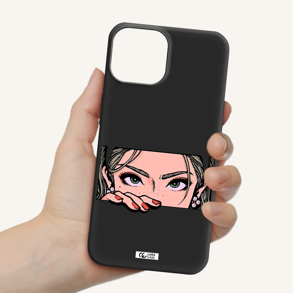 a cartoon of a woman's face Apple iPhone 13 mini Silicone black Case