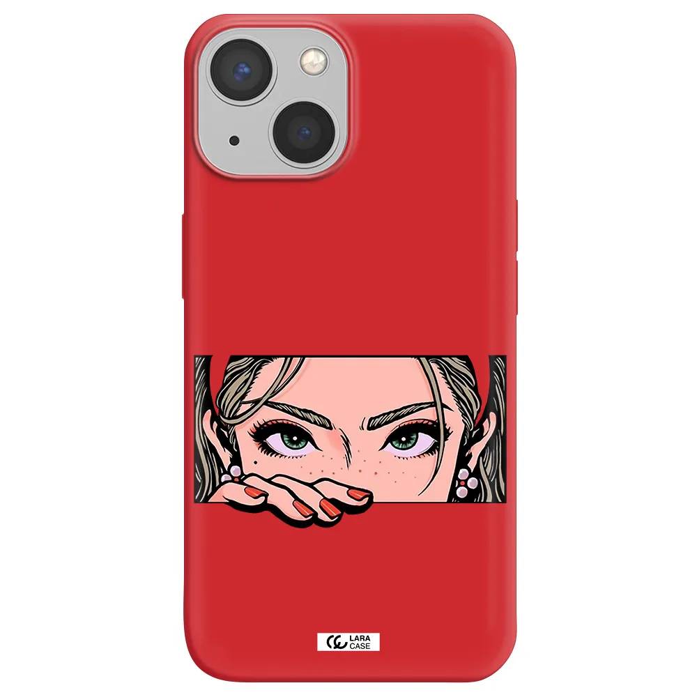 a cartoon of a woman's face Apple iPhone 13 mini Silicone Imperial Red Case