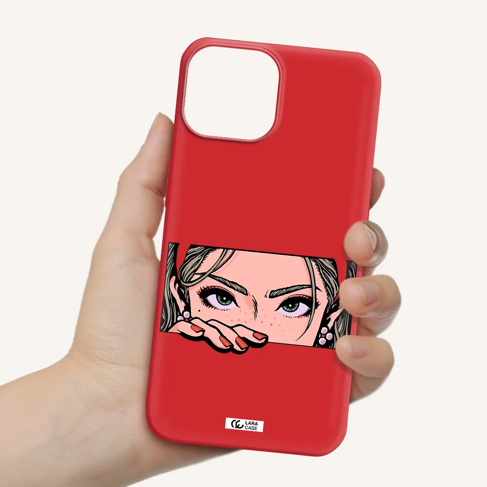 a cartoon of a woman's face Apple iPhone 13 mini Silicone Imperial Red Case