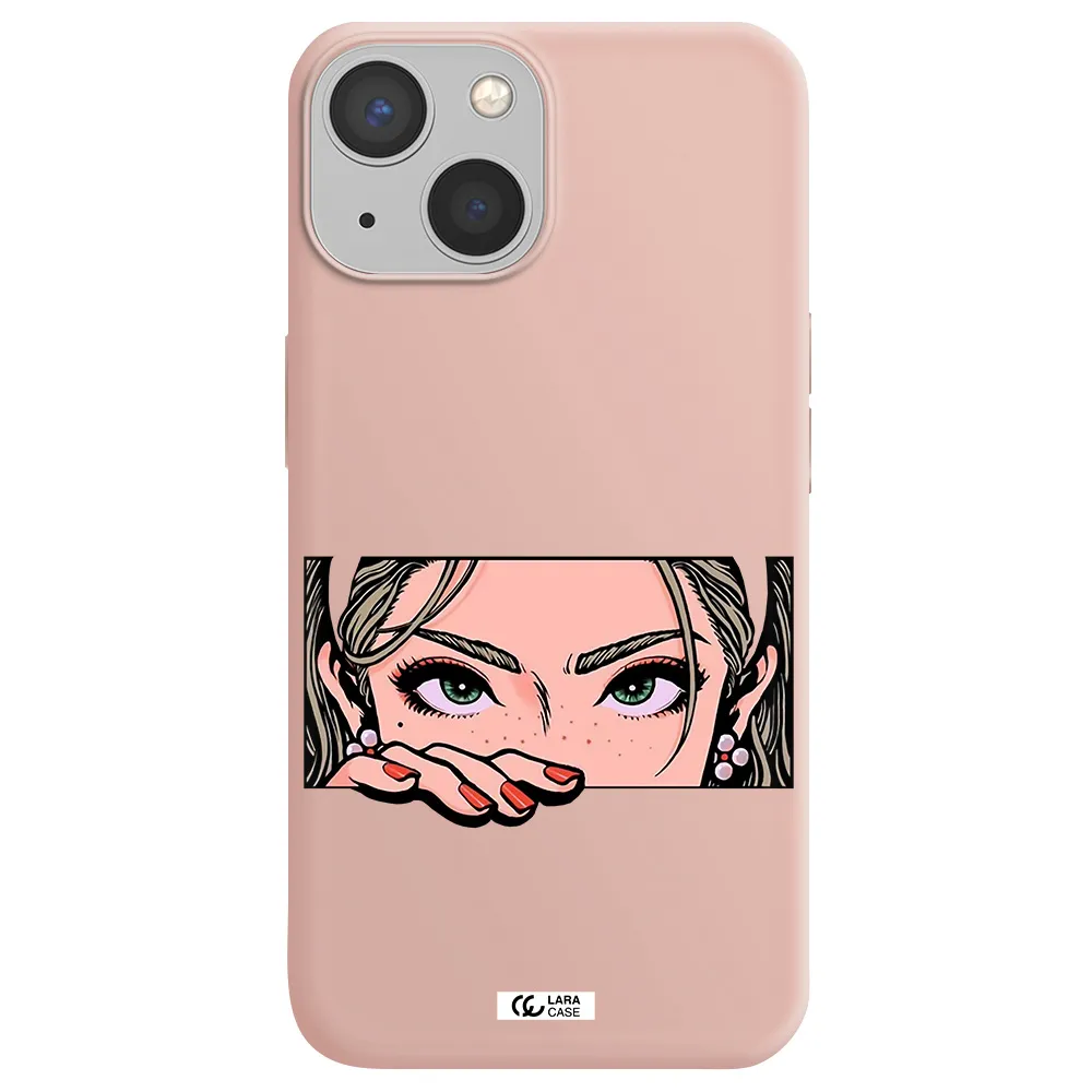 a cartoon of a woman's face Apple iPhone 13 mini Silicone pastel pink Case