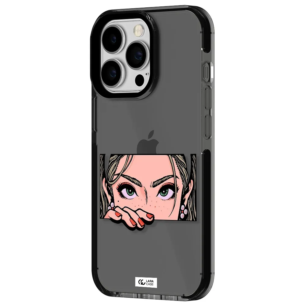 a cartoon of a woman's face Apple iPhone 13 Pro impact Smoke Black Case