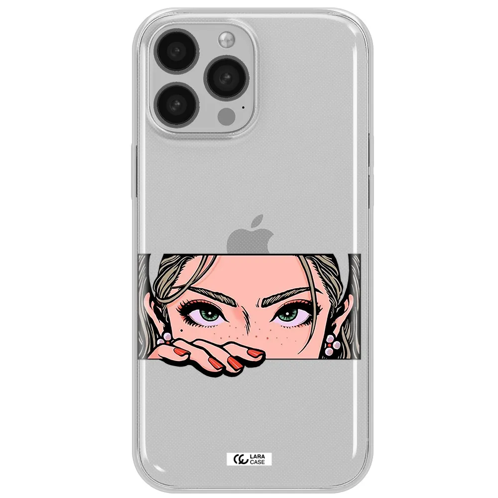A Cartoon Of A Woman's Face Apple Iphone 13 Pro Max Clear Tpu Case