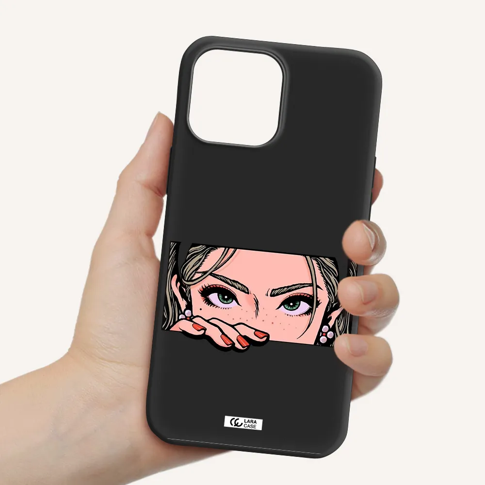 a cartoon of a woman's face Apple iPhone 13 Pro Max Silicone black Case