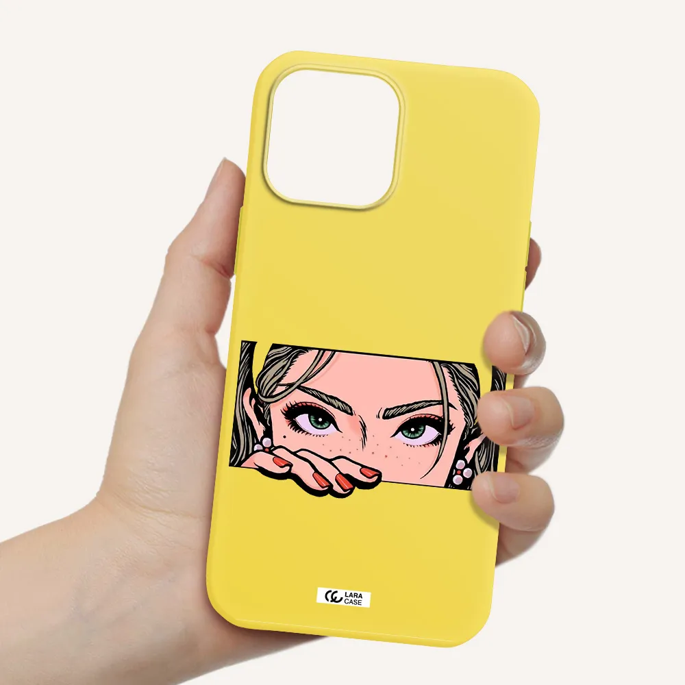 a cartoon of a woman's face Apple iPhone 13 Pro Silicone canary yellow Case