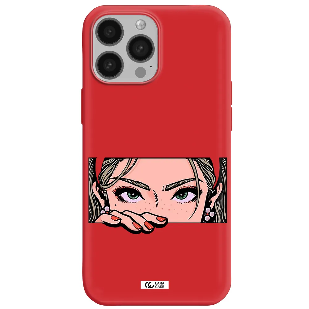 a cartoon of a woman's face Apple iPhone 13 Pro Silicone Imperial Red Case