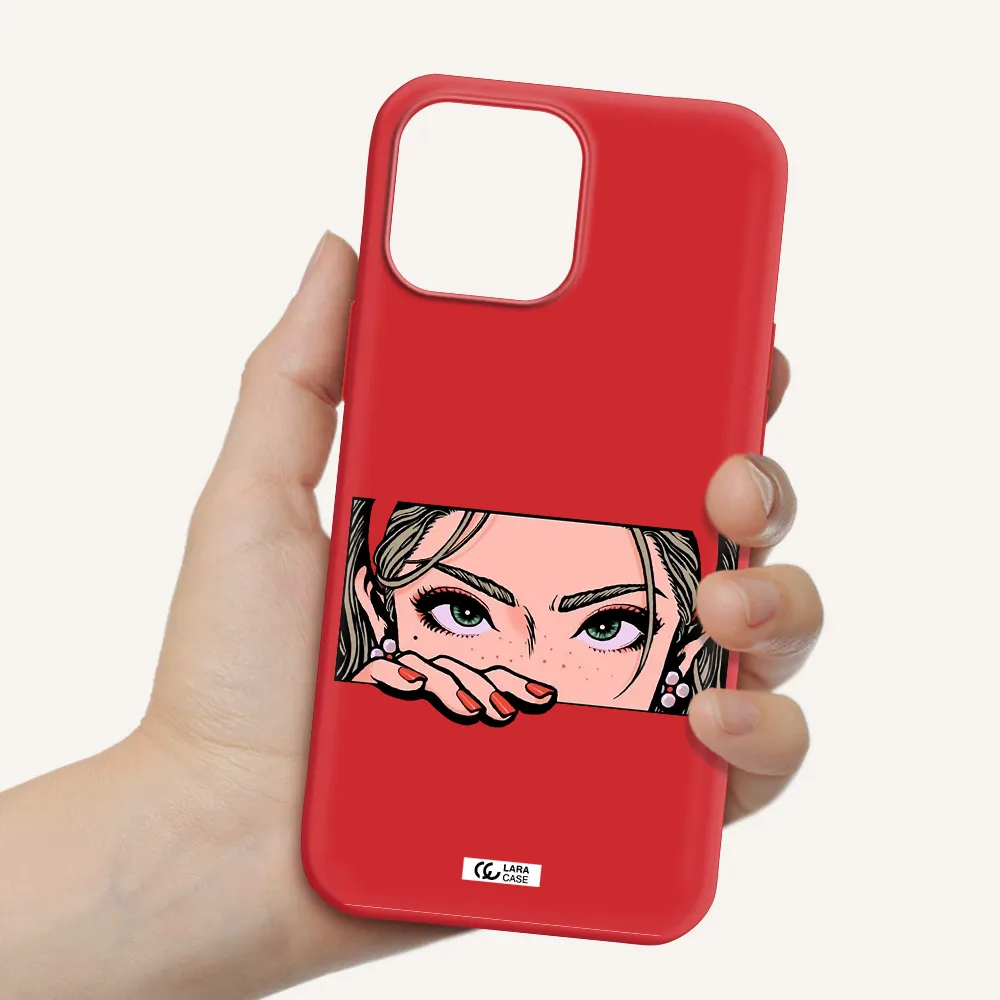 a cartoon of a woman's face Apple iPhone 13 Pro Silicone Imperial Red Case