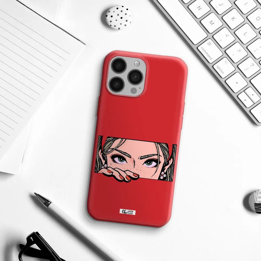 a cartoon of a woman's face Apple iPhone 13 Pro Silicone Imperial Red Case
