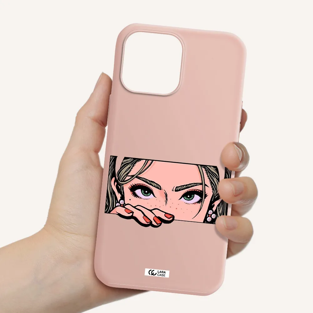 a cartoon of a woman's face Apple iPhone 13 Pro Silicone pastel pink Case