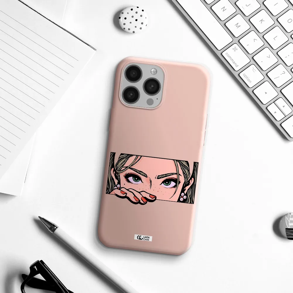 a cartoon of a woman's face Apple iPhone 13 Pro Silicone pastel pink Case