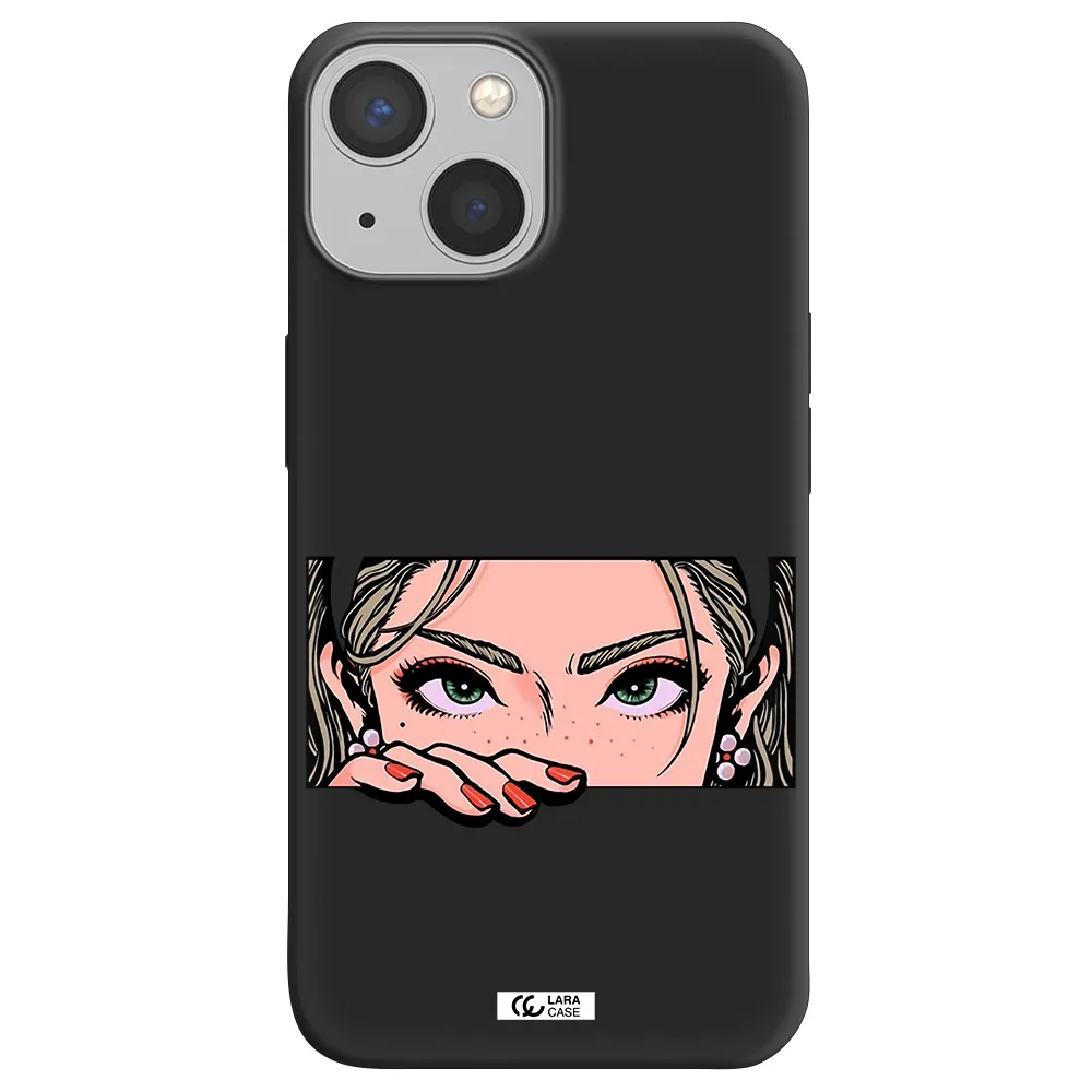 a cartoon of a woman's face Apple iPhone 13 Silicone black Case