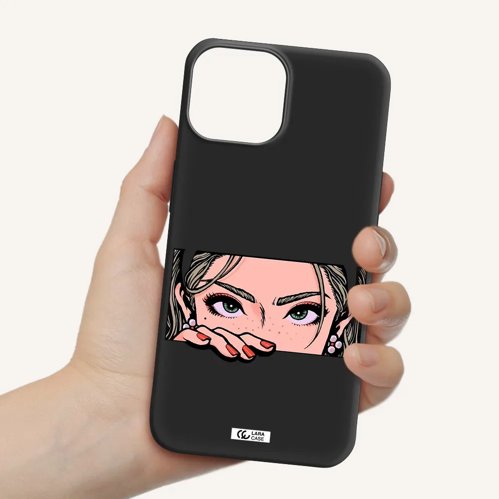 a cartoon of a woman's face Apple iPhone 13 Silicone black Case