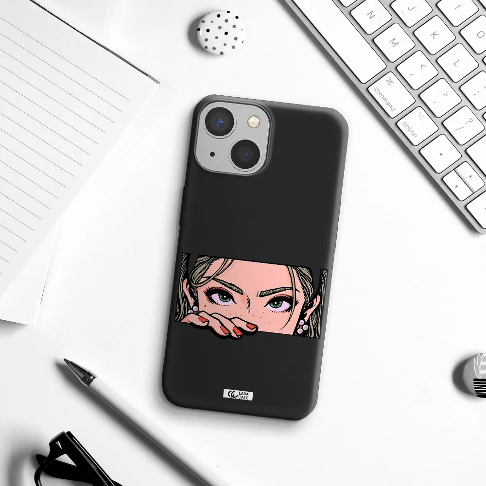 a cartoon of a woman's face Apple iPhone 13 Silicone black Case