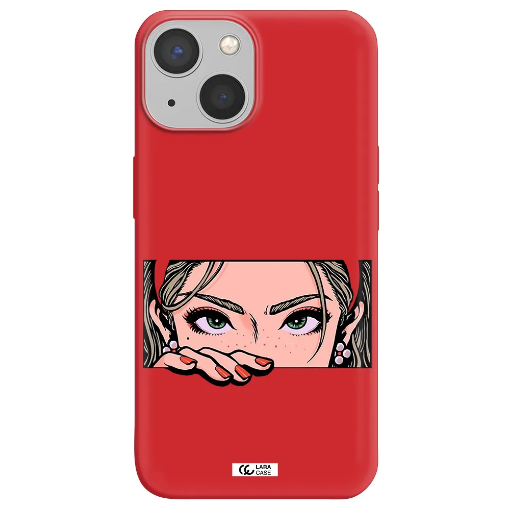 a cartoon of a woman's face Apple iPhone 13 Silicone Imperial Red Case