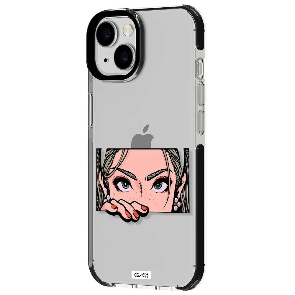 a cartoon of a woman's face Apple iPhone 14 impact black border Case